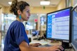 © CojanAI - Registered nurse reviews patient charts on a computer monitor at nursing station