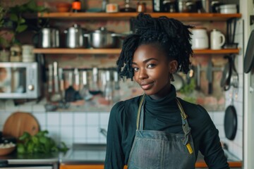 Portrait of a young black woman in zero waste kitchen