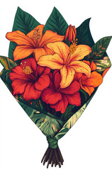 Red Hibiscus and Orange Lily Bouquet