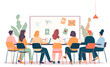 © LorenaPh - Group of teacher having a reunion in teacher's room exchanging ideas. Minimalist illustration banner on transparent background