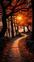 Poster - Sunlit path in autumn woods