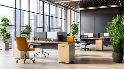 Poster - Modern Office Interior with City View.