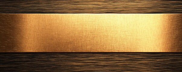 Brushed metal texture with golden strip and wood grain background