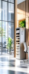 Poster - Modern Office Interior with File Cabinet and Green Wall.