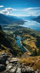 Wall Mural - Stunning view of a lake and mountains