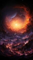 Poster - A fiery landscape in space