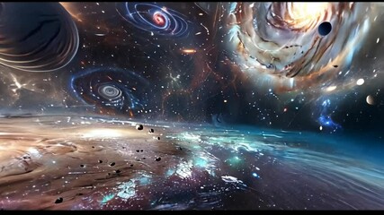 Wall Mural - A stunning journey through galaxies and cosmic phenomena showcasing vibrant nebulae and distant planets in deep space