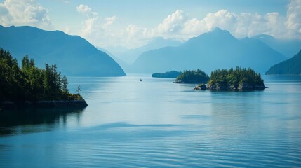 Wall Mural - Views of inlet, sea, isle, and peaks in lovely British Columbia, Canada.