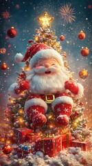 Wall Mural - A santa clause sitting on top of a christmas tree