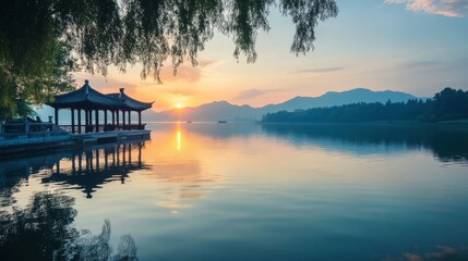 Wall Mural - West Lake sunset beauty in Hangzhou