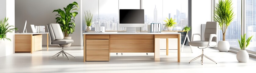 Wall Mural - Modern Office Interior with City View.