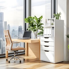 Canvas Print - Modern Office Interior with City View.