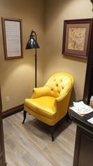 Canvas Print - A yellow chair sitting in a corner of a room