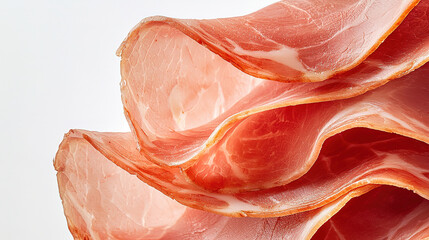 Wall Mural - Close-up of a fresh ham slice with detailed texture and natural color, isolated on a white background to capture its quality 