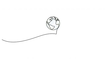 Wall Mural - self drawing animation of continuous one line art of light bulb with earth globe inside. eco innovat