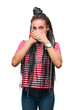 © Krakenimages.com - Young braided hair african american girl over isolated background shocked covering mouth with hands for mistake. Secret concept.