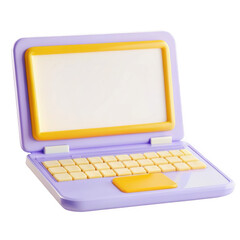 Poster - 3d rendering of a laptop icon in a cartoon style in purple and yellow colors with a simple design an
