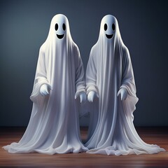 Spooky and Fun: Cartoon Vector of a White Ghost