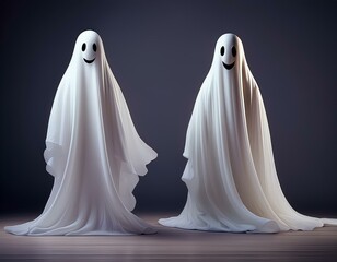 Wall Mural - Spooky and Fun: Cartoon Vector of a White Ghost