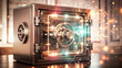 © Netaya - Glowing Abstract Digital Safe Concept: Captivating Artwork Featuring Holographic Elements and Vibrant Light Effects for Financial Security and Savings Themes