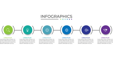 Canvas Print - Business infographic thin line process with circle template design with icons and 6 options or steps.