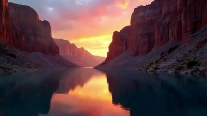 Poster - Breathtaking sunset over the Grand Canyon reflecting on the Colorado River in autumn