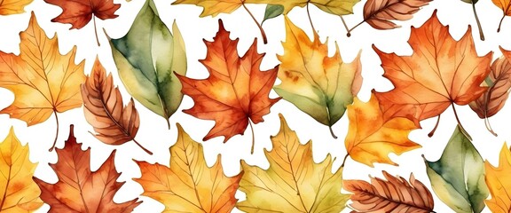 Autumn leaves watercolor painting background on the white, isolated. AI generated