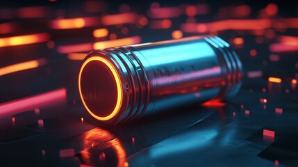 Illuminated Energy - Futuristic 3D Battery with Neon Light Effects on Minimalist Background