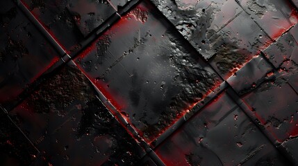 Wall Mural - Striking textured black surface enhanced with vibrant crimson accents, creating a bold and modern aesthetic.