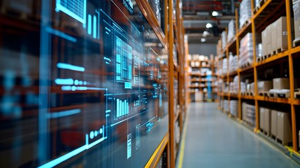 Poster - Digitalized dashboard interface with real-time data visualization and analytics,designed for efficient monitoring and optimization of warehouse chain logistics,and inventory management.