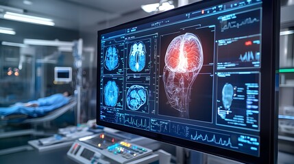 Poster - digital medical interface displaying detailed visual analysis of brain anatomy and diagnostic data f