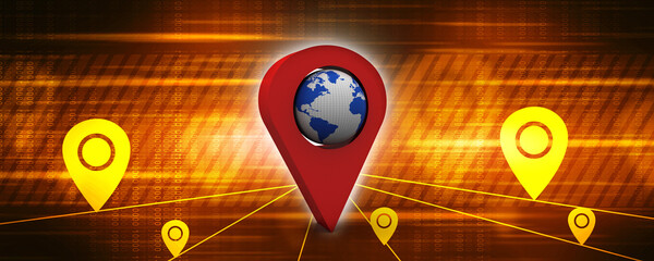 Fototapete - 3d illustration Red map pointer