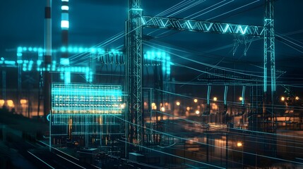 Poster - a digitalized and automated industrial facility with a futuristic digital twin display showcasing re