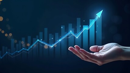 hand holding a glowing upward arrow, symbolizing growth and success in business and finance. ideal f