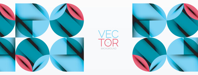 Poster - Circle, square and flower petal geometric background. Round shapes composition for wallpaper, banner, background or landing