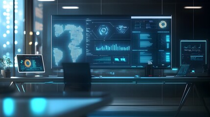 Poster - Sleek and Futuristic AI-Driven Dashboard with Advanced Data Visualization and Analytics Displaying Real-Time Information and Statistics for Business or Technology Concepts