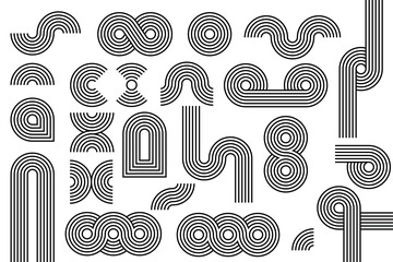 abstract geometric line elements, mid century shapes set. design contemporary figures circle, arch, 