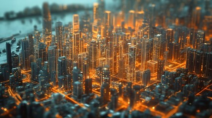 Poster - mesmerizing futuristic cityscape with glowing skyscrapers and vibrant lights in a virtual metropolis
