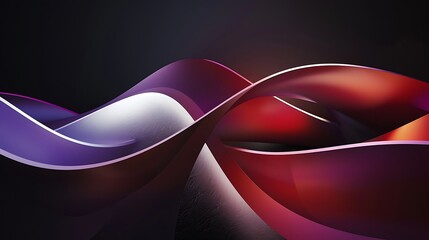 Poster - A minimalistic composition with curved red and white gradient shapes floating on a black background, enhanced by purple lighting. A clean, simple 3D render with a futuristic touch