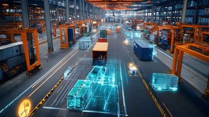 Poster - automated futuristic warehouse with intelligent logistics and distribution system showcasing advance