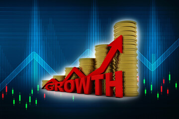 Poster - 3D illustration Rising colorful growth arrow