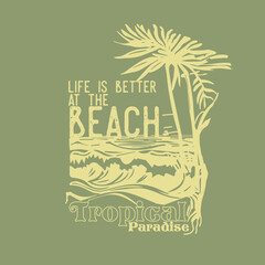 Wall Mural - summer beach  waves palm tropical paradise graphic design