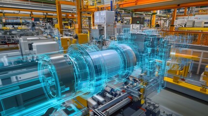 Poster - futuristic virtual twin model depicting advanced industrial machinery and equipment in a high-tech,a