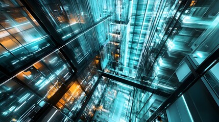 Poster - futuristic digital architecture showcasing a simulated virtual business complex with modern skyscrap