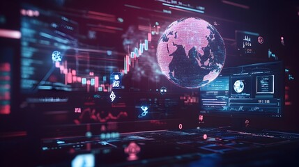 Poster - A futuristic and AI-powered financial dashboard displaying global market charts,analytics and insights for investment and business decision-making.