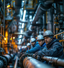 Wall Mural - Worker uniform industrial plant, makes survey, checking equipment against background