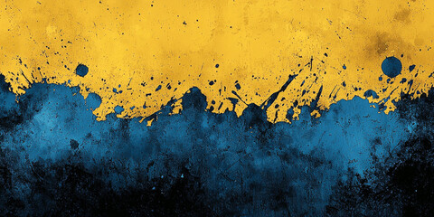 Sticker - Abstract blue and yellow paint splatters on a textured background.