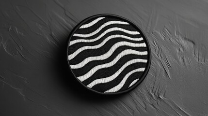 blank black and white round embroidered patch mockup laid flat showcasing realistic texture for cust