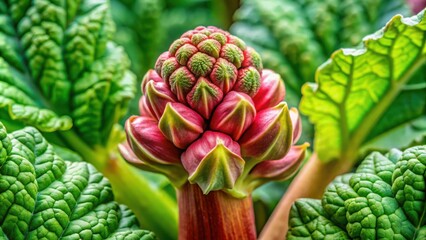 Close-up of a blooming Indian rhubarb flower bud (Rheum australe) in vibrant detail