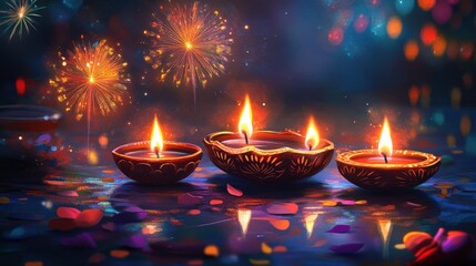 Poster - Festive Diwali card with a beautiful illustration of traditional lanterns